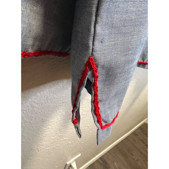 Vintage Montgomery Ward Embroidered Chambray Shirt Red Stitching Floral & Bird D - Picture 11 of 13